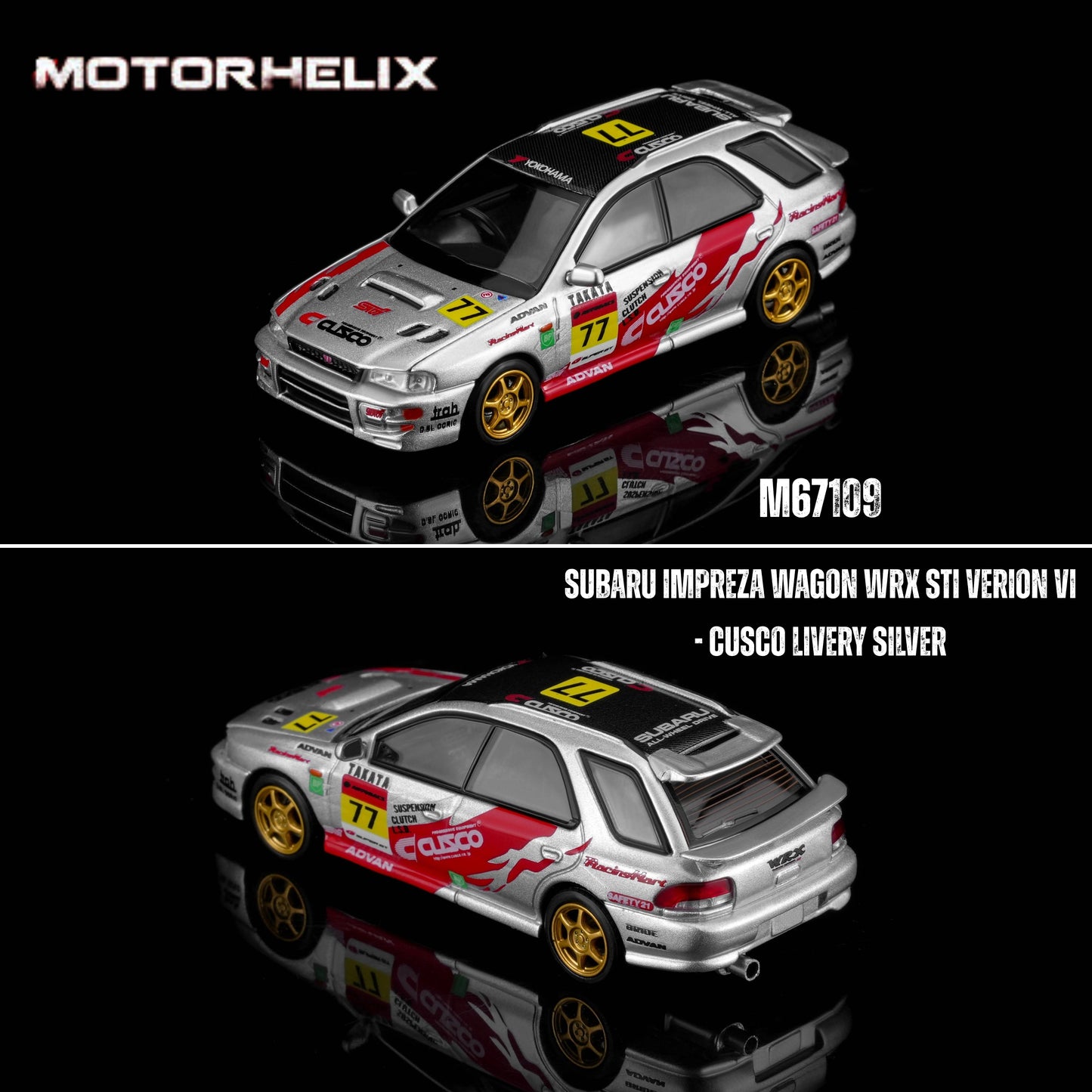 PREORDER Motorhelix 1/64 Subaru Impreza Wagon WRX STi Verion VI - CUSCO Livery Silver M67109 (Approx. Release Date: Q4 2026 and subject to the manufacturer's final decision)