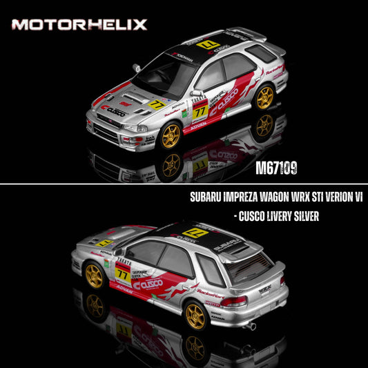 PREORDER Motorhelix 1/64 Subaru Impreza Wagon WRX STi Verion VI - CUSCO Livery Silver M67109 (Approx. Release Date: Q4 2026 and subject to the manufacturer's final decision)