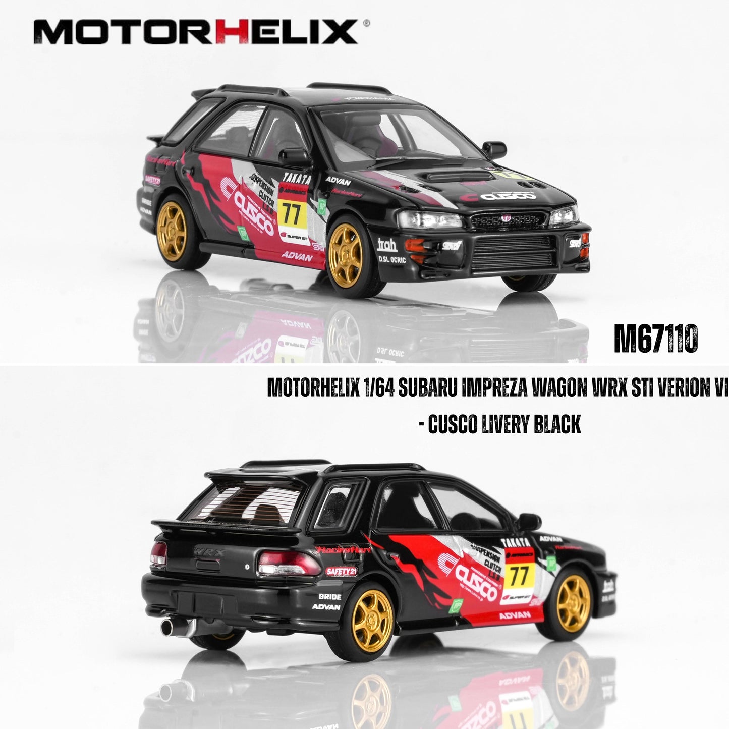PREORDER Motorhelix 1/64 Subaru Impreza Wagon WRX STi Verion VI - CUSCO Livery Black M67110 (Approx. Release Date: Q4 2026 and subject to the manufacturer's final decision)