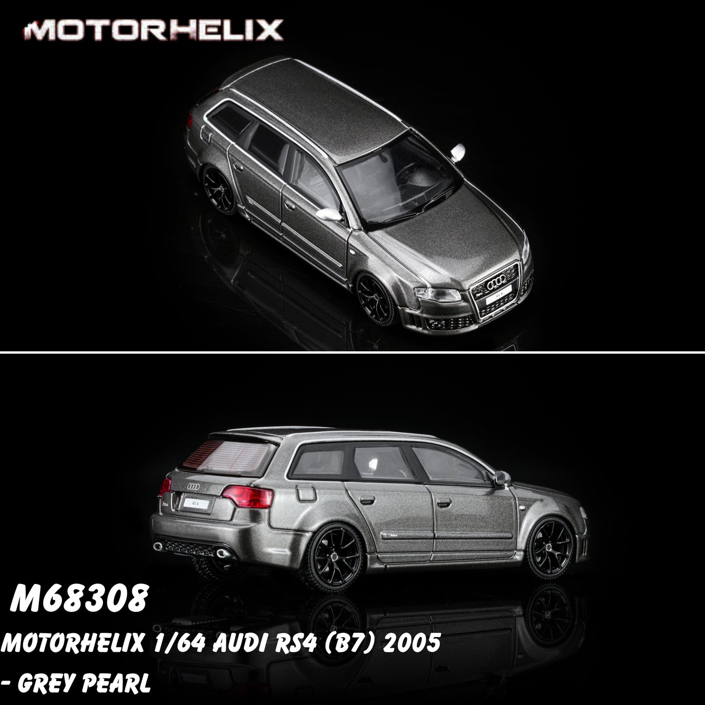 PREORDER Motorhelix 1/64 Audi RS4 (B7) 2005 - Grey Pearl M68308 (Approx. Release Date: Q1 2027 and subject to the manufacturer's final decision)