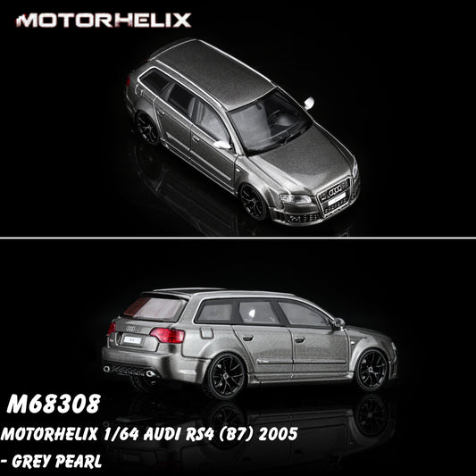 PREORDER Motorhelix 1/64 Audi RS4 (B7) 2005 - Grey Pearl M68308 (Approx. Release Date: Q1 2027 and subject to the manufacturer's final decision)