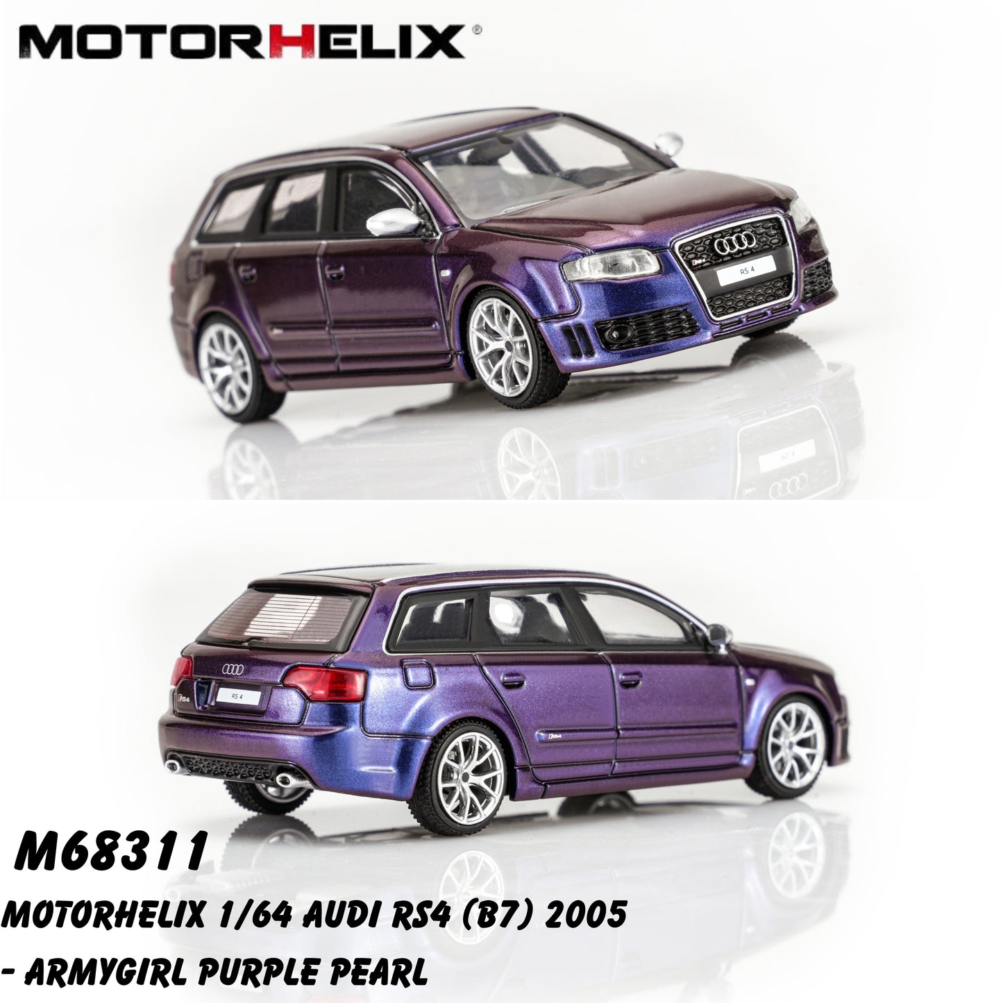 PREORDER Motorhelix 1/64 Audi RS4 (B7) 2005 - Armygirl Purple Pearl M68311 (Approx. Release Date: Q1 2027 and subject to the manufacturer's final decision)