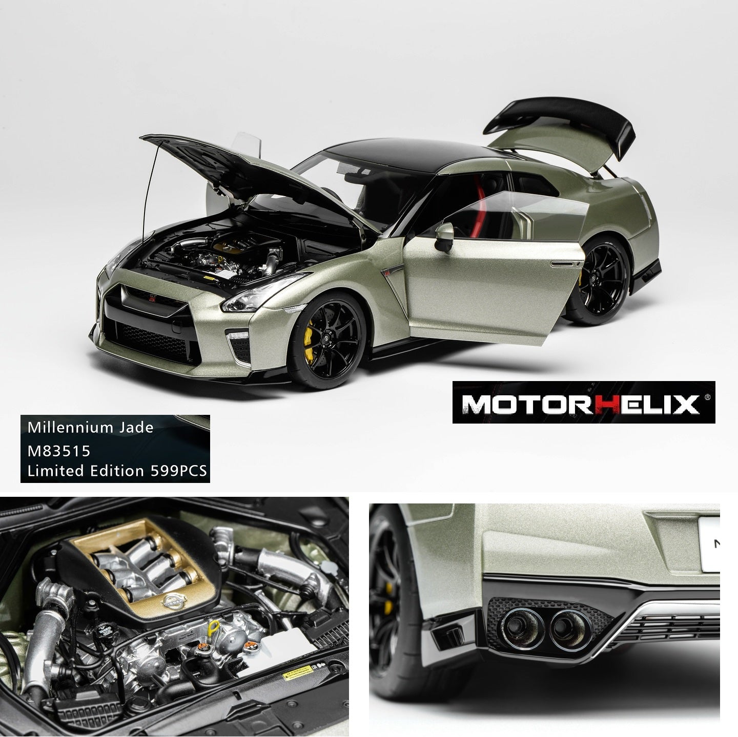 MOTORHELIX 1/18 Nissan GT-R (R35) Track Edition Engineered by NISMO T-Spec 2022 Millennium Jade limited to 599 units M63515
