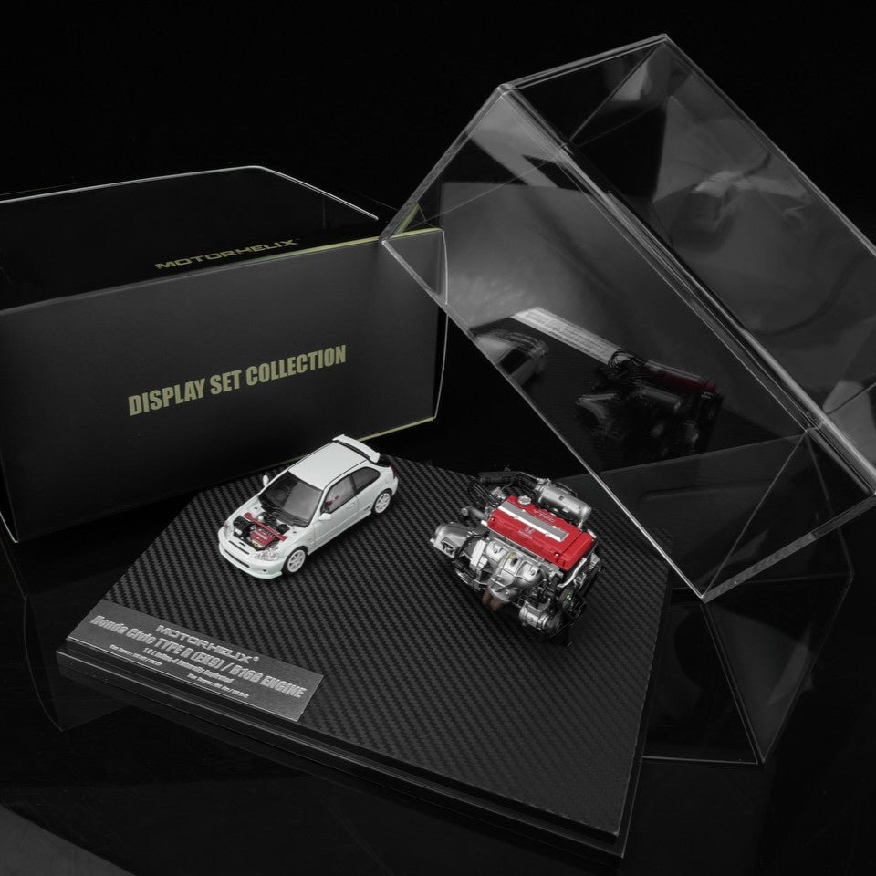 MOTORHELIX 1/64 Honda Civic TYPE R (EK9) White with 1/18 B16B Engine Display Platform 2026 HEC Exclusive Edition M90314 Limited to 199 PCS **Limited to ONE per customer**