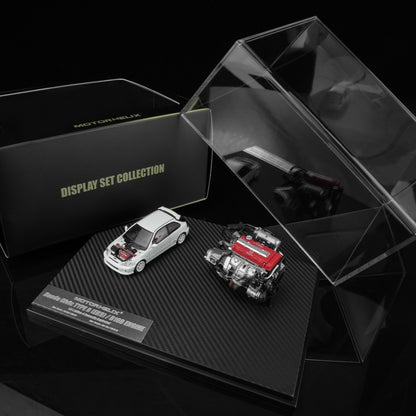 MOTORHELIX 1/64 Honda Civic TYPE R (EK9) White with 1/18 B16B Engine Display Platform 2026 HEC Exclusive Edition M90314 Limited to 199 PCS **Limited to ONE per customer**