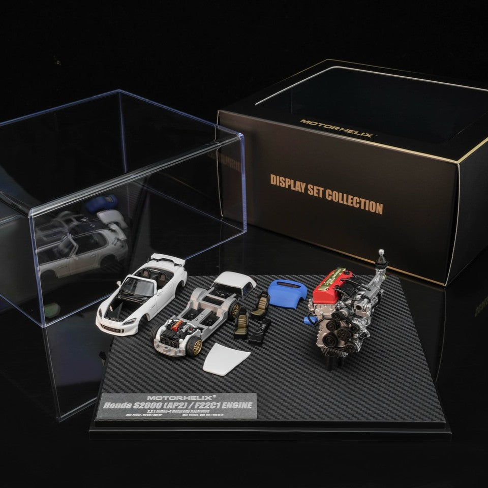 MOTORHELIX 1/64 Honda S2000 (AP2) Pearl White with 1/18 F22C1 Engine Display Platform 2026 HEC Exclusive Edition M90319 Limited to 199 PCS **Limited to ONE per customer**