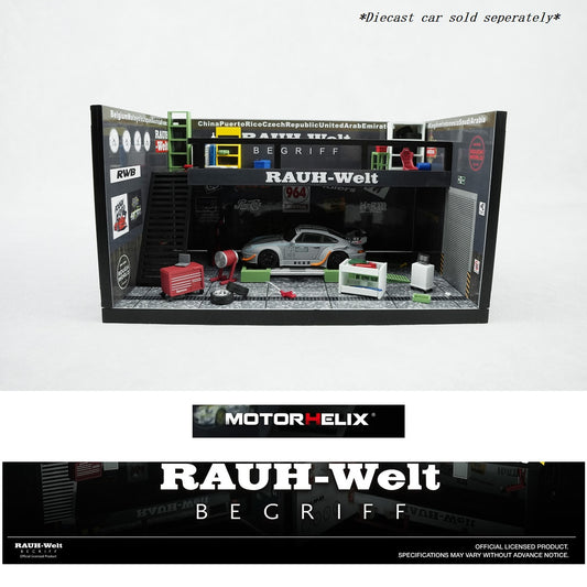 PREORDER Motorhelix 1/64 Garage Scene Set - RWB Theme Garage Black M920221 (Approx. Release Date: Q2 2026 and subject to the manufacturer's final decision)