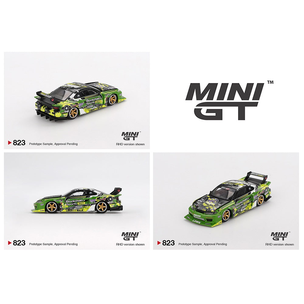 MINI GT 1/64 Nissan LB-Super Silhouette S15 SILVIA #555 V2 2024 – Green – Formula Drift Japan MGT00823-BL