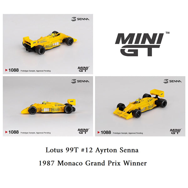 PREORDER MINI GT 1/64 Lotus 99T #12 Ayrton Senna 1987 Monaco Grand Prix Winner MGT01088-BL (Approx. Release Date : Q4 2025 subject to manufacturer's final decision)