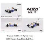PREORDER MINI GT 1/64 Toleman TG184 #19 Ayrton Senna 1984 Monaco Grand Prix 2nd Place MGT01118-BL (Approx. Release Date : Q4 2025 subject to manufacturer's final decision)