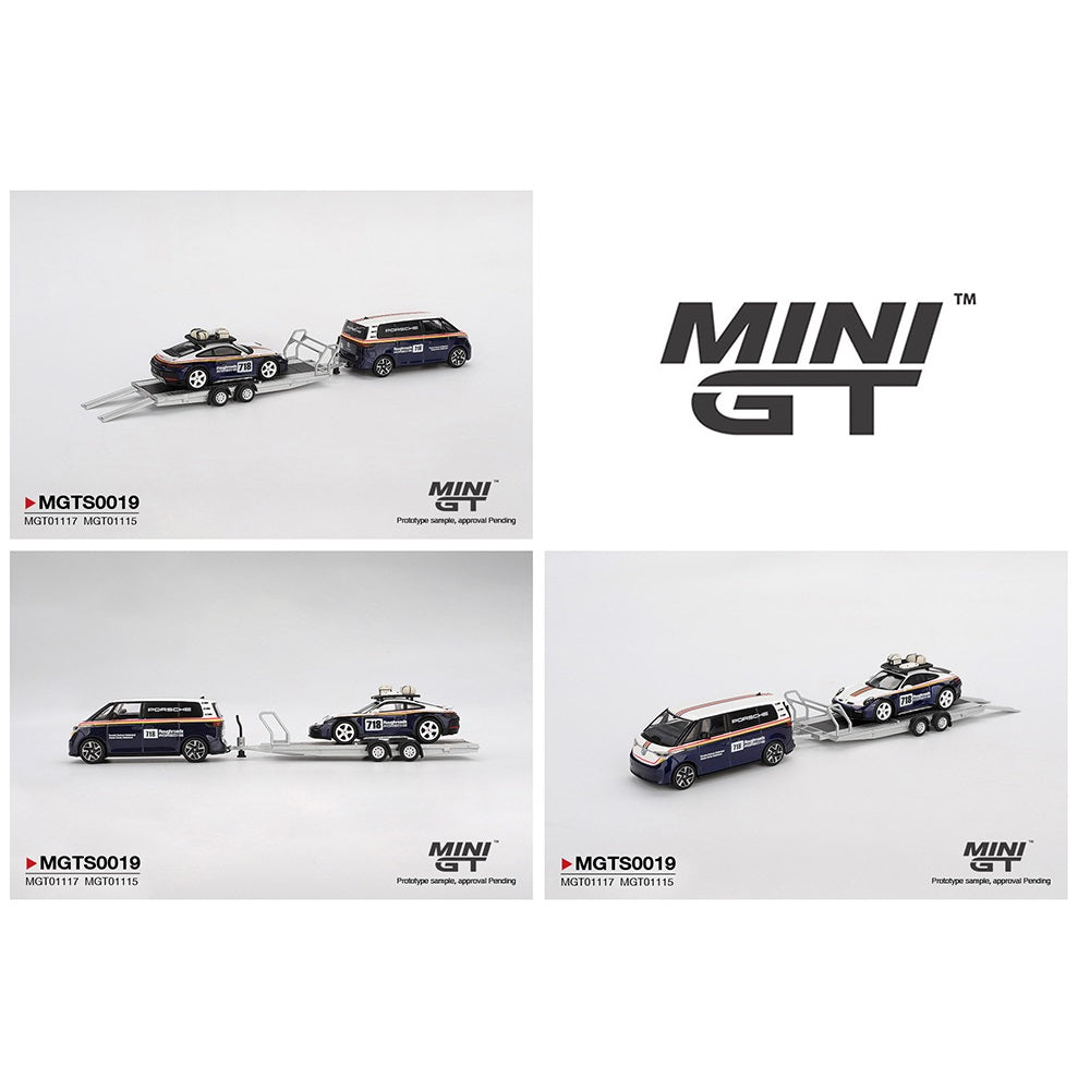 PREORDER MINI GT 1/64 Porsche 911 Dakar #718 / Volkswagen ID. Buzz Porsche Centrum Gelderland Roughroads Set MGTS0019 (Approx. Release Date : Q4 2025 subject to manufacturer's final decision)