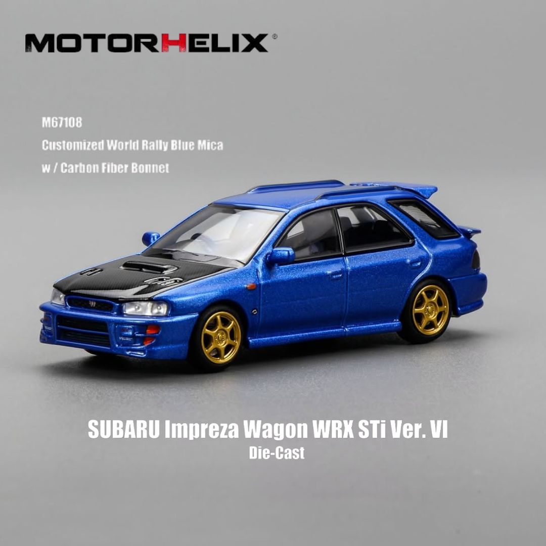 MOTORHELIX 1/64 SUBARU Impreza Wagon WRX STi Ver. VI Rally Blue with Carbon Fiber Hood M67108