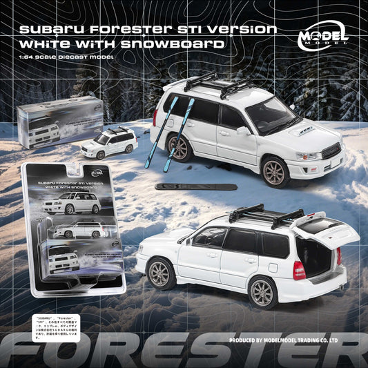 PREORDER MODELMODEL 1/64 Subaru Forester STI Version White with Snowboard / Ski (Blister Pack) MM64-SG9-003 (Approx. Release Date: Q4 2026 and subject to the manufacturer's final decision)