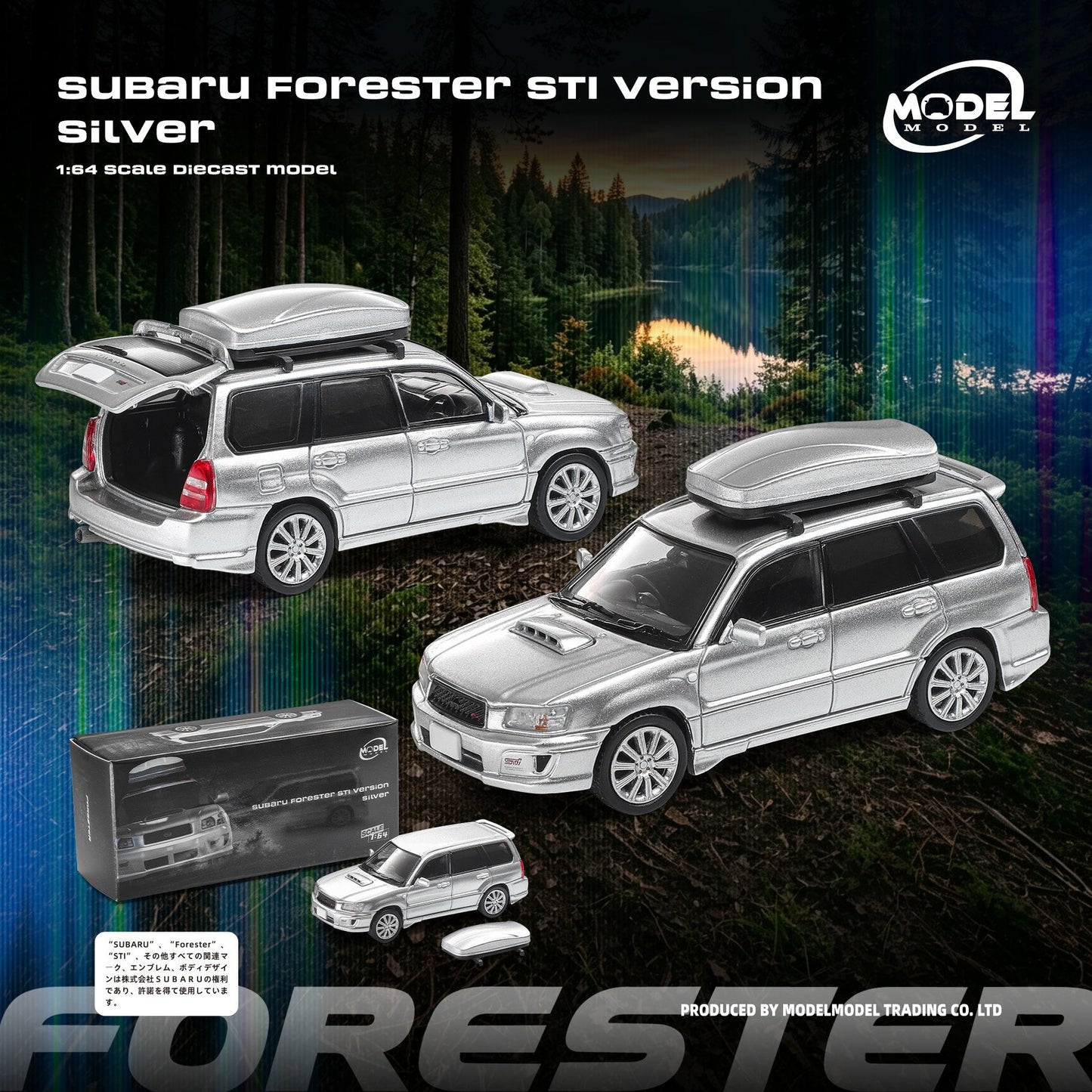 PREORDER MODELMODEL 1/64 Subaru Forester STI Version Silver with Rooftop Cargo box (Paper Box) MM64-SG9-004 (Approx. Release Date: Q4 2026 and subject to the manufacturer's final decision)