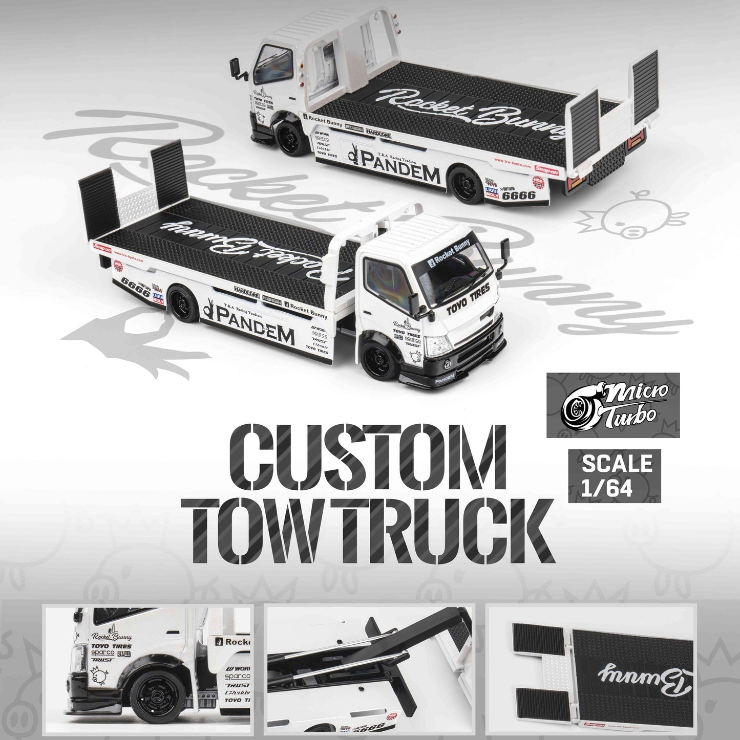 Micro Turbo 1/64 Custom Tow Truck Rocket Bunny - White MT6405A11