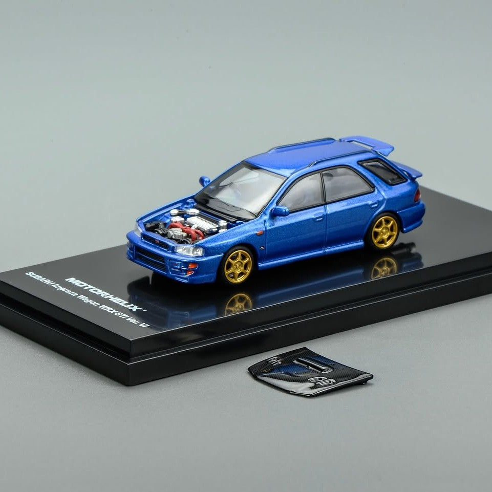MOTORHELIX 1/64 SUBARU Impreza Wagon WRX STi Ver. VI Rally Blue with Carbon Fiber Hood M67108