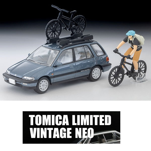 PREORDER TOMYTEC TLVN 1/64 Honda Civic Shuttle RT X (Blue) 1990 Model with Figure and Mountain Bike LV-N297c (Approx. Release Date : JUNE 2026 subject to manufacturer's final decision)