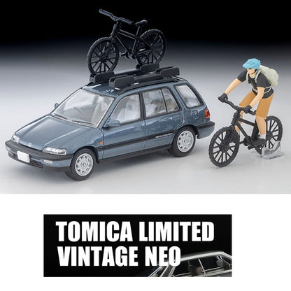 PREORDER TOMYTEC TLVN 1/64 Honda Civic Shuttle RT X (Blue) 1990 Model with Figure and Mountain Bike LV-N297c (Approx. Release Date : JUNE 2026 subject to manufacturer's final decision)