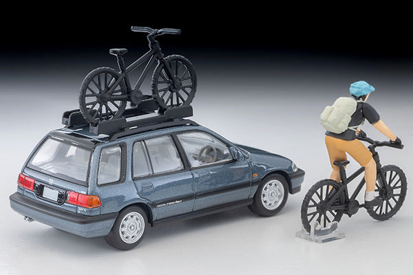 PREORDER TOMYTEC TLVN 1/64 Honda Civic Shuttle RT X (Blue) 1990 Model with Figure and Mountain Bike LV-N297c (Approx. Release Date : JUNE 2026 subject to manufacturer's final decision)