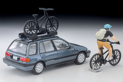 PREORDER TOMYTEC TLVN 1/64 Honda Civic Shuttle RT X (Blue) 1990 Model with Figure and Mountain Bike LV-N297c (Approx. Release Date : JUNE 2026 subject to manufacturer's final decision)