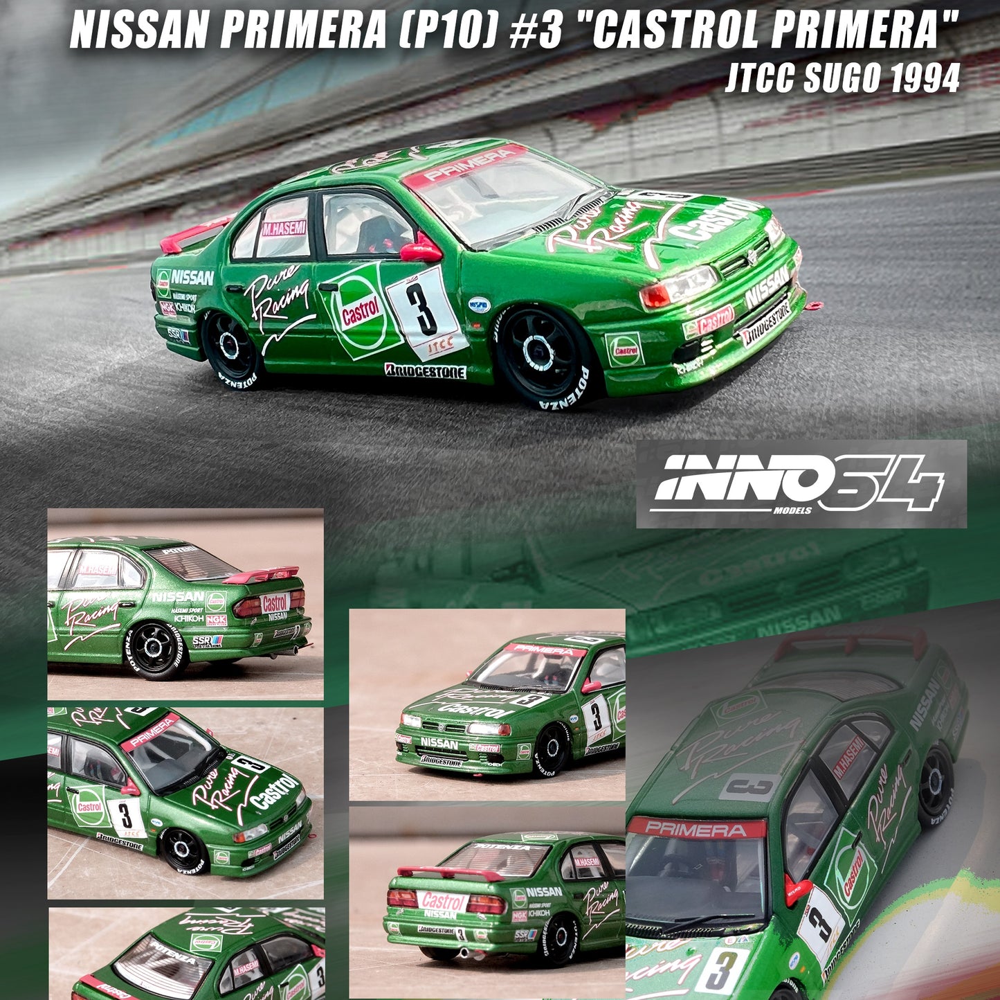 INNO64 1/64 NISSAN PRIMERA (P10) #3 "CASTROL PRIMERA" JTCC Sugo 1994 IN64-P10-CA3