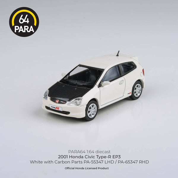 PARA64 1/64 Honda 2001 Civic Type R EP3 White / Carbon Parts LHD PA-55347