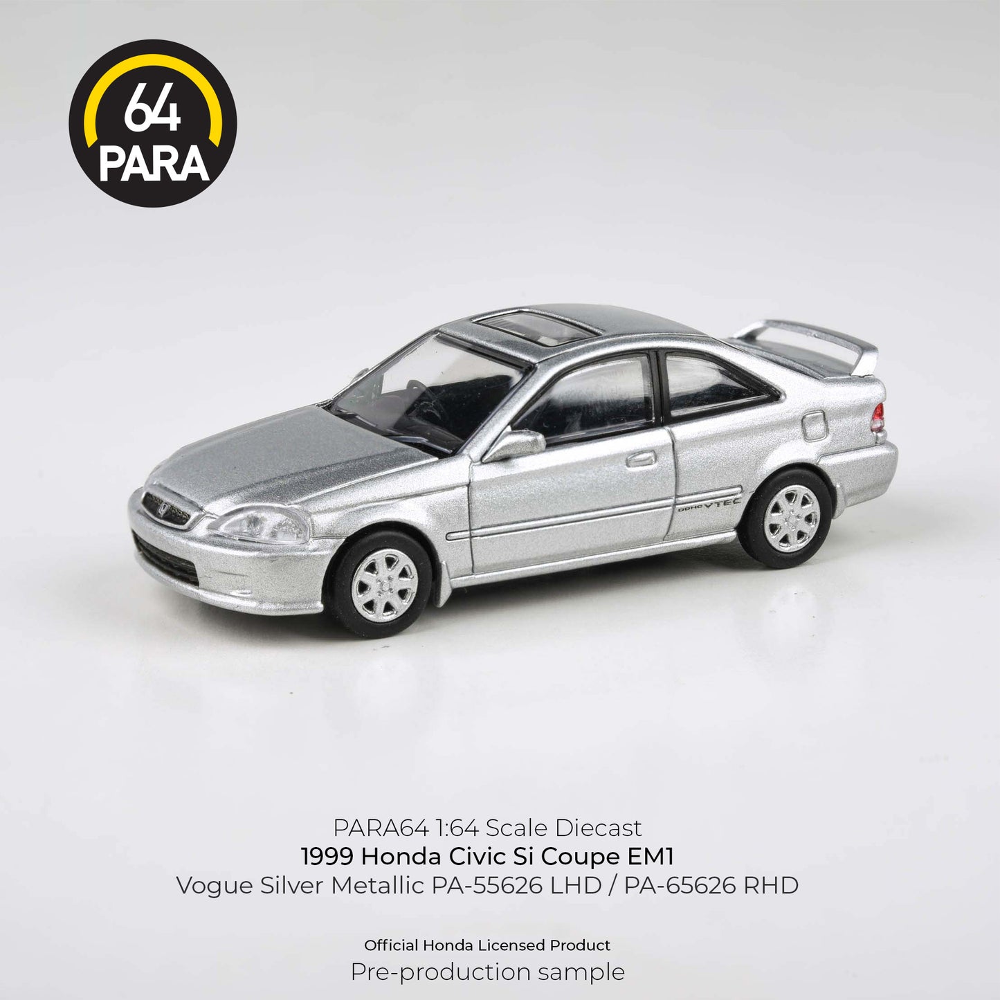 PARA64 1/64 1999 Honda Civic EM1 Vogue Silver Metallic w/wing PA-55626 LHD