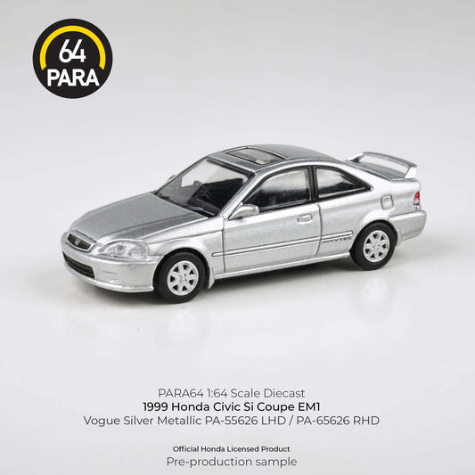 PARA64 1/64 1999 Honda Civic EM1 Vogue Silver Metallic w/wing PA-55626 LHD