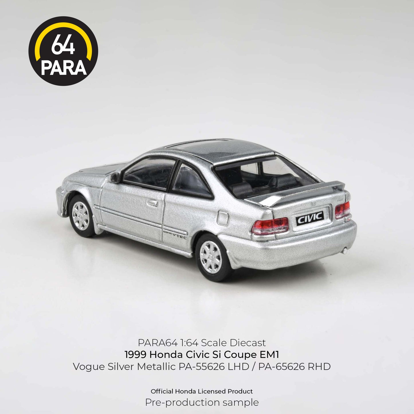 PARA64 1/64 1999 Honda Civic EM1 Vogue Silver Metallic w/wing PA-55626 LHD