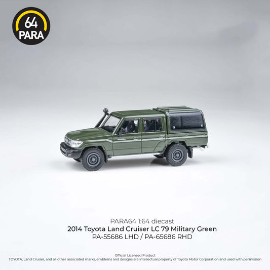 PARA64 1/64 2014 Toyota Land Cruiser Dbl Cab Pickup LC79 Military Green PA-55686