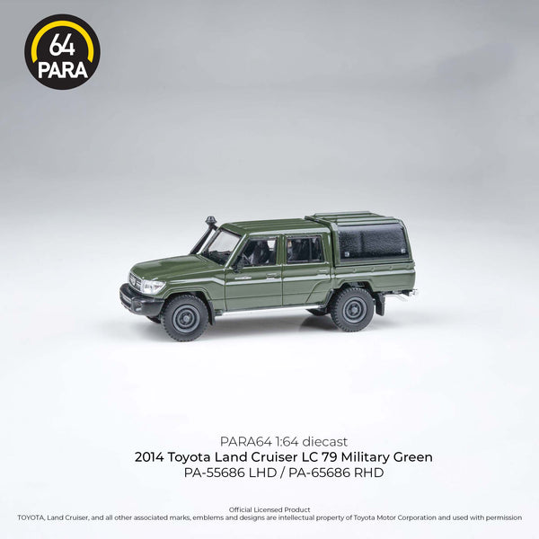 PREORDER PARA64 1/64 2014 Toyota Land Cruiser Dbl Cab Pickup LC79 Military Green PA-55686 (Approx. Release Date : Q4 2025 subject to manufacturer's final decision)