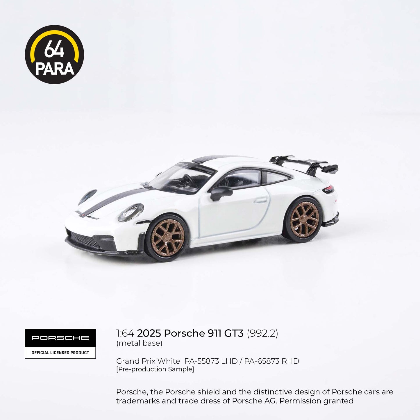 PARA64 1/64 2025 Porsche 911 GT3 (992.2) Grand Prix White w/ photo etch wheels LHD PA-55873