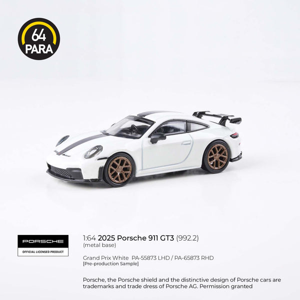 PREORDER PARA64 1/64 2025 Porsche 911 GT3 (992.2) Grand Prix White w/ photo etch wheels LHD PA-55873 (Approx. Release Date : Q4 2025 subject to manufacturer's final decision)