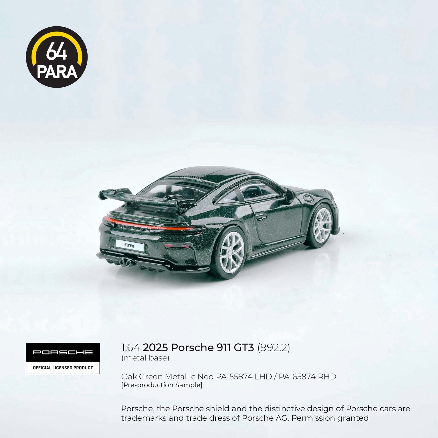PARA64 1/64 2025 Porsche 911 GT3 (992.2) Oak Green Metallic Neo w/ photo etch wheels LHD PA-55874