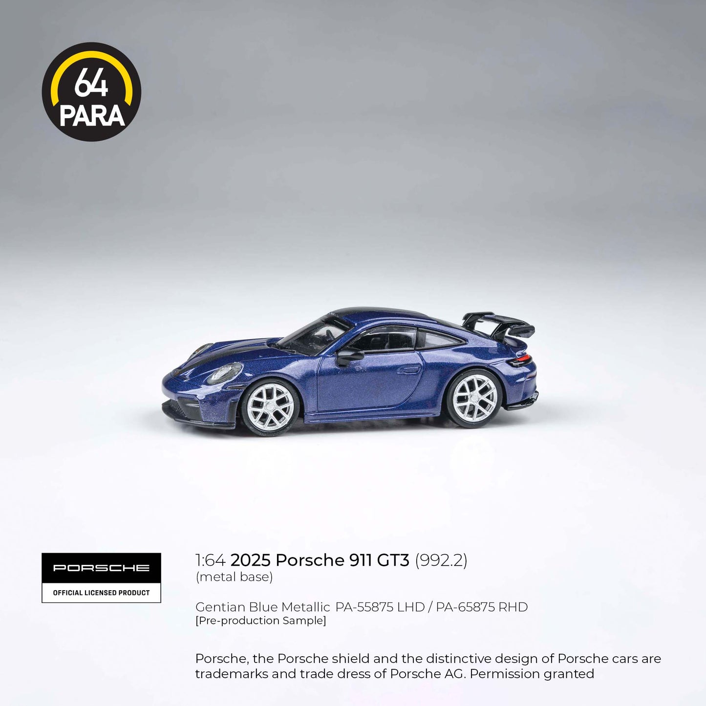 PARA64 1/64 Porsche 911 GT3 (992.2) Gentian Blue Metallic LHD PA-55875