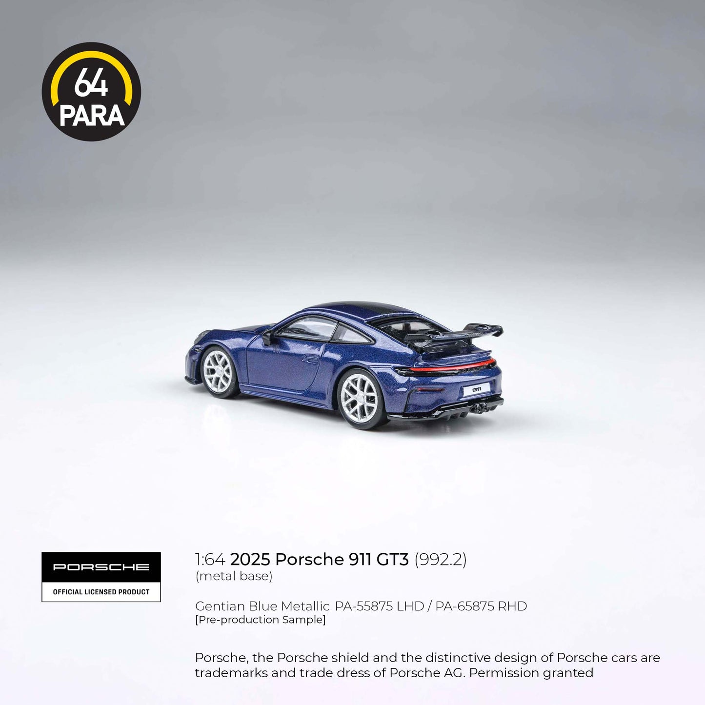 PARA64 1/64 Porsche 911 GT3 (992.2) Gentian Blue Metallic LHD PA-55875