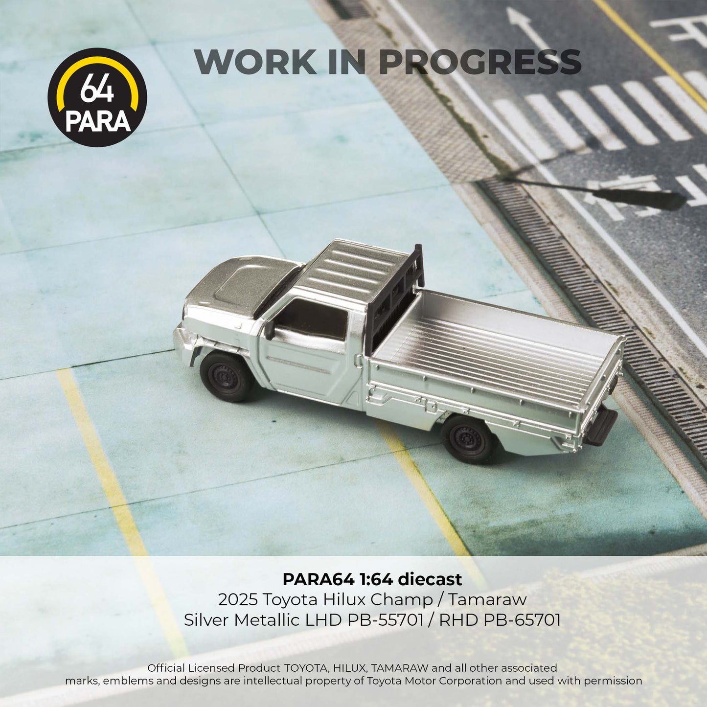 PREORDER PARA64 1/64 2025 Toyota Hilux Champ Tamaraw Silver Metallic (LHD) PB-55701 (Approx. Release Date : Q2 2026 subject to manufacturer's final decision)