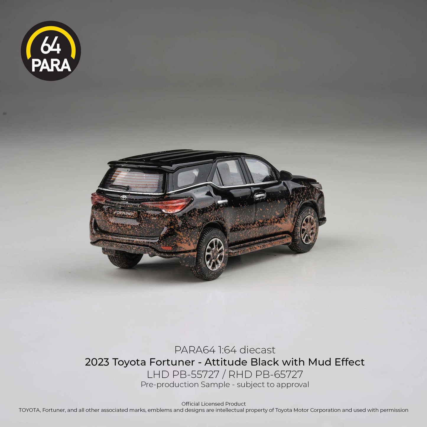 PREORDER PARA64 1/64 2023 Toyota Fortuner Attitude Black w/ Mud Effect LHD PB-55727 (Approx. Release Date : Q4 2026 subject to manufacturer's final decision)