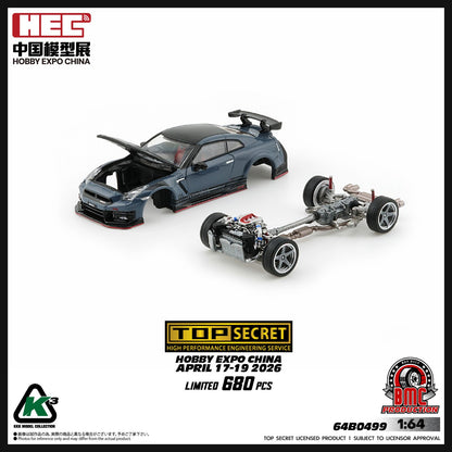 KKK 1/64 Top Secret R35 GT-R GREY BLUE with Carbon Bonnet (HEC 2026 Limited Version) RHD Top Secret official licensed / Number Plated) 64B0499
