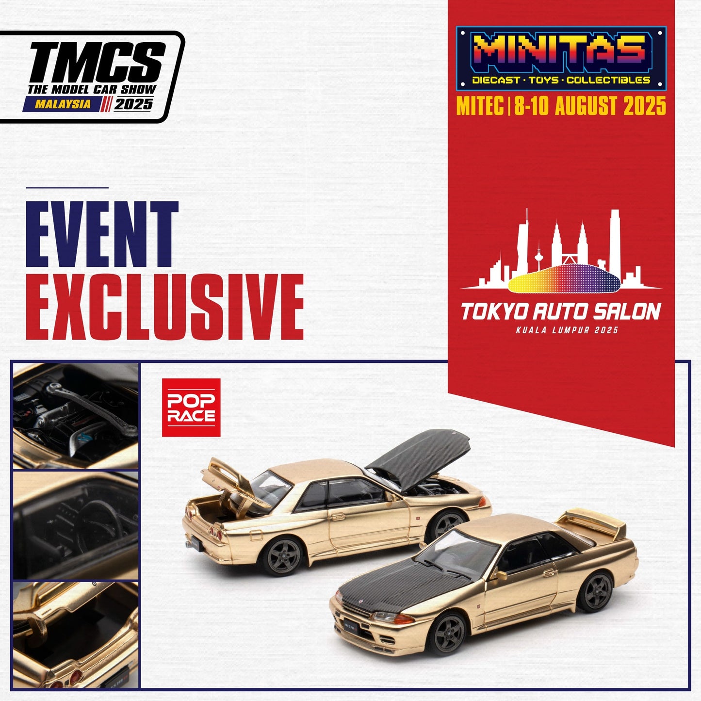 POPRACE 1/64 SKYLINE GT-R R32 Chrome Gold TASKL 2025 Event Model PR640190