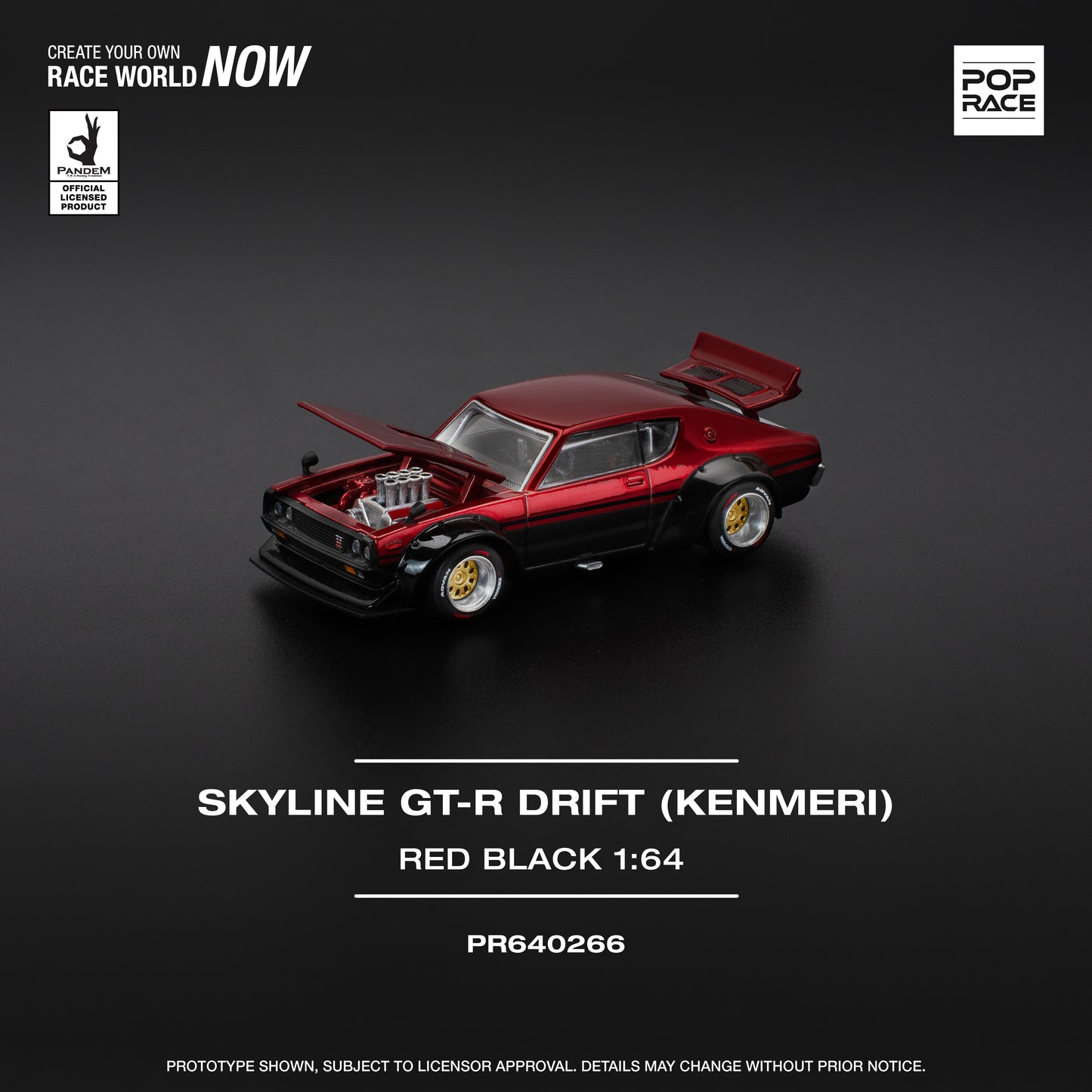 PREORDER POPRACE 1/64 KPGC110 KENMERI - RED/BLACK PR640266 (Approx. Release Date: Q3 2025 and subject to the manufacturer's final decision)