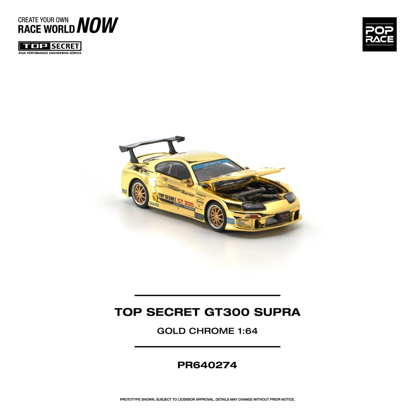 PREORDER POPRACE 1/64 TOP SECRET GT300 SUPRA - GOLD CHROME PR640274 (Approx. Release Date: Q1 2027 and subject to the manufacturer's final decision)