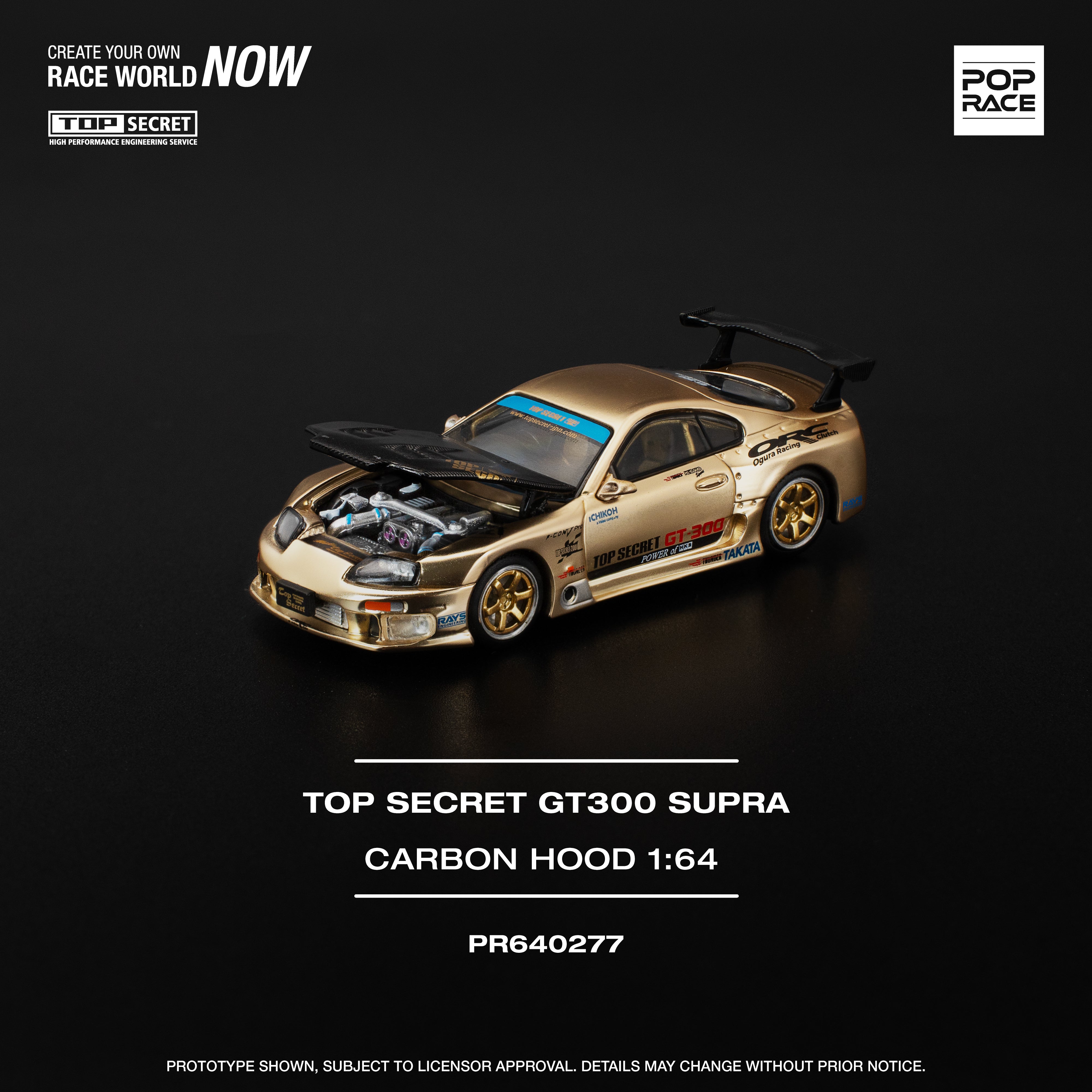 POPRACE 1/64 TOP SECRET GT300 SUPRA - CHROME GOLD PR640277 – Tokyo