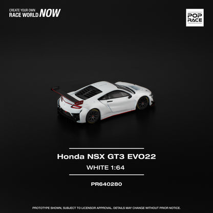 PREORDER POPRACE 1/64 HONDA NSX GT3 EVO22 - WHITE PR640280 (Approx. Release Date: Q3 2025 and subject to the manufacturer's final decision)