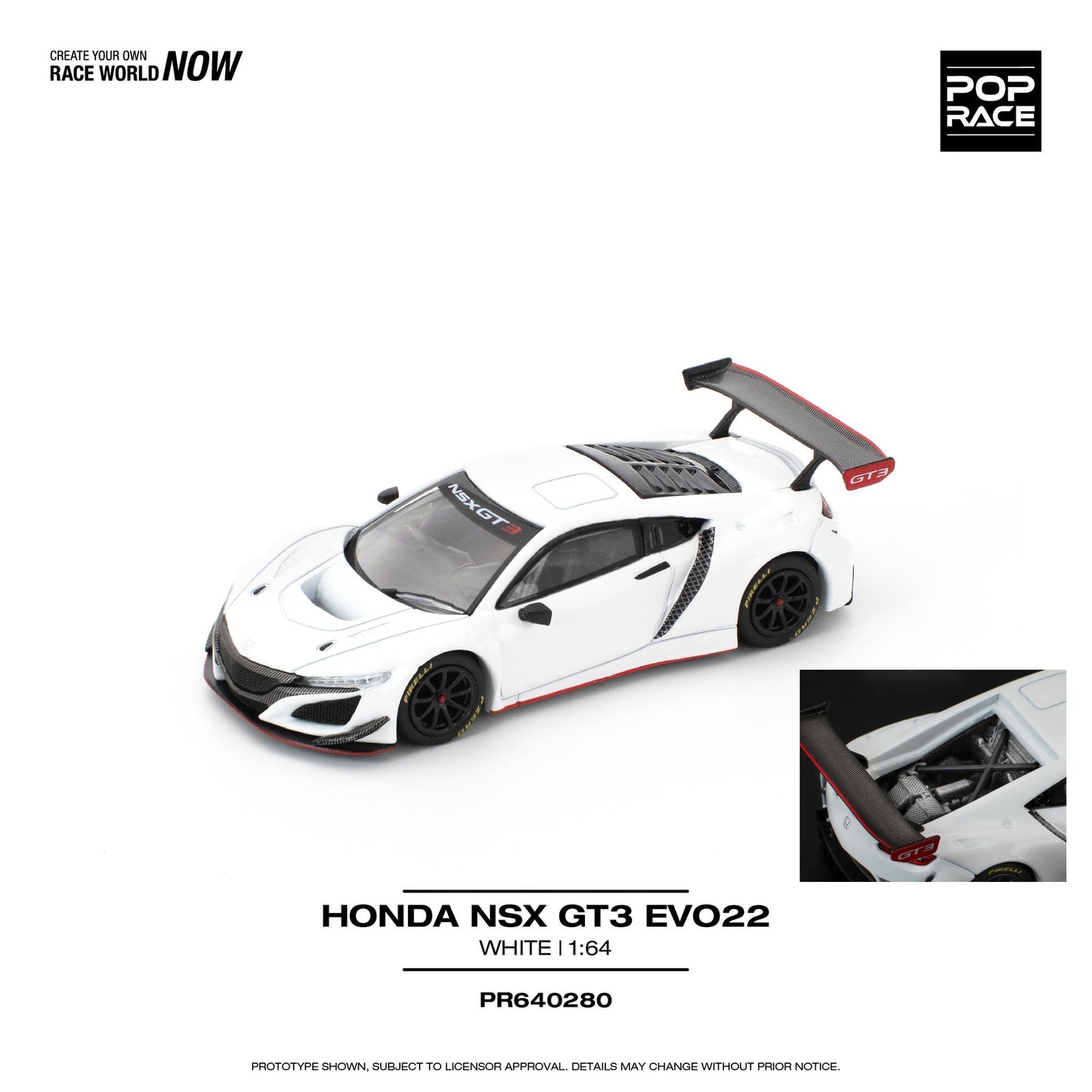 PREORDER POPRACE 1/64 HONDA NSX GT3 EVO22 - WHITE PR640280 (Approx. Release Date: Q3 2025 and subject to the manufacturer's final decision)