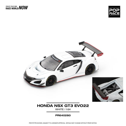 PREORDER POPRACE 1/64 HONDA NSX GT3 EVO22 - WHITE PR640280 (Approx. Release Date: Q3 2025 and subject to the manufacturer's final decision)