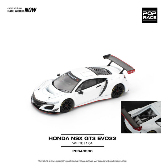 PREORDER POPRACE 1/64 HONDA NSX GT3 EVO22 - WHITE PR640280 (Approx. Release Date: Q3 2025 and subject to the manufacturer's final decision)