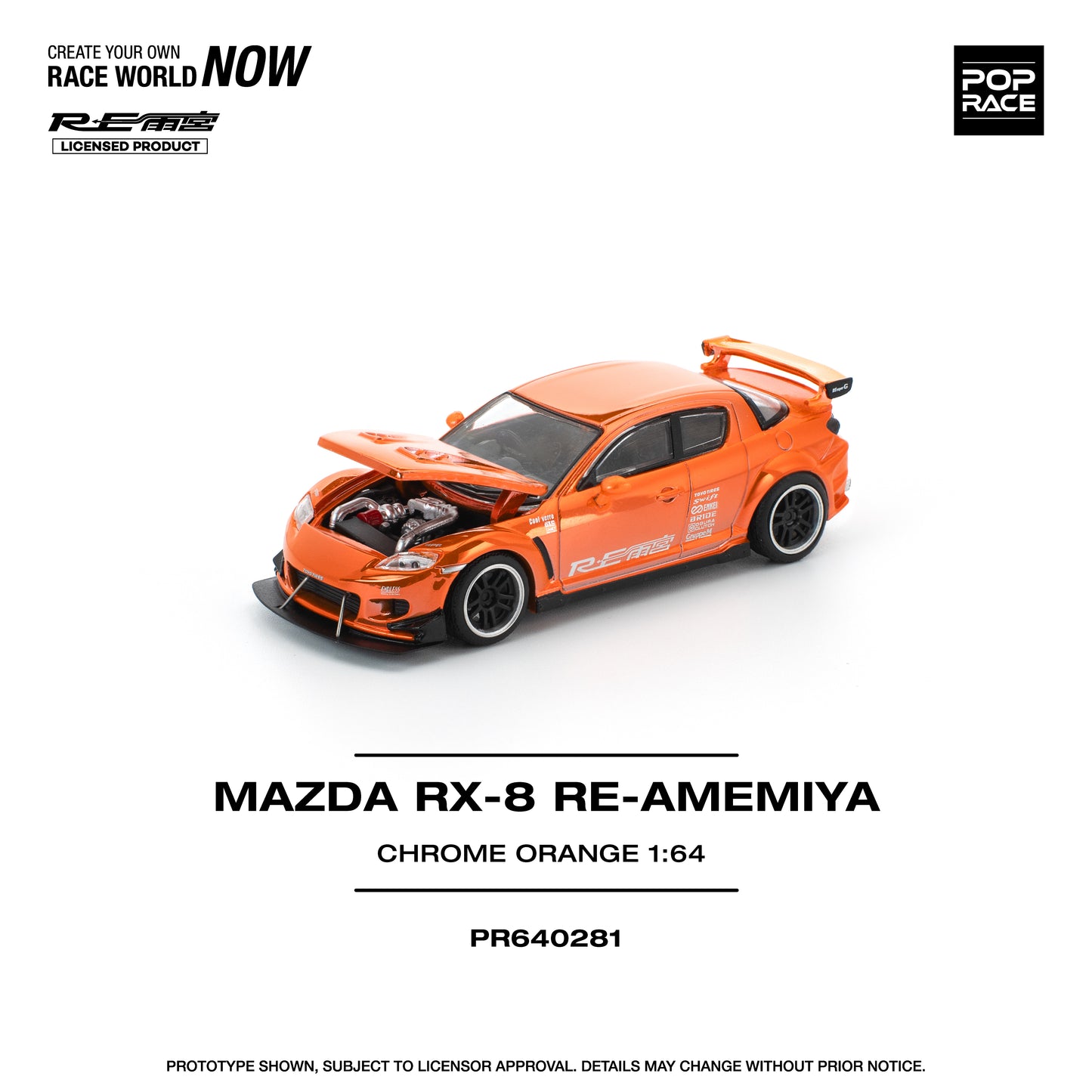 PREORDER POPRACE 1/64 MAZDA RX-8 RE-AMEMIYA CHROME ORANGE PR640281 (Approx. Release Date: Q4 2025 and subject to the manufacturer's final decision)