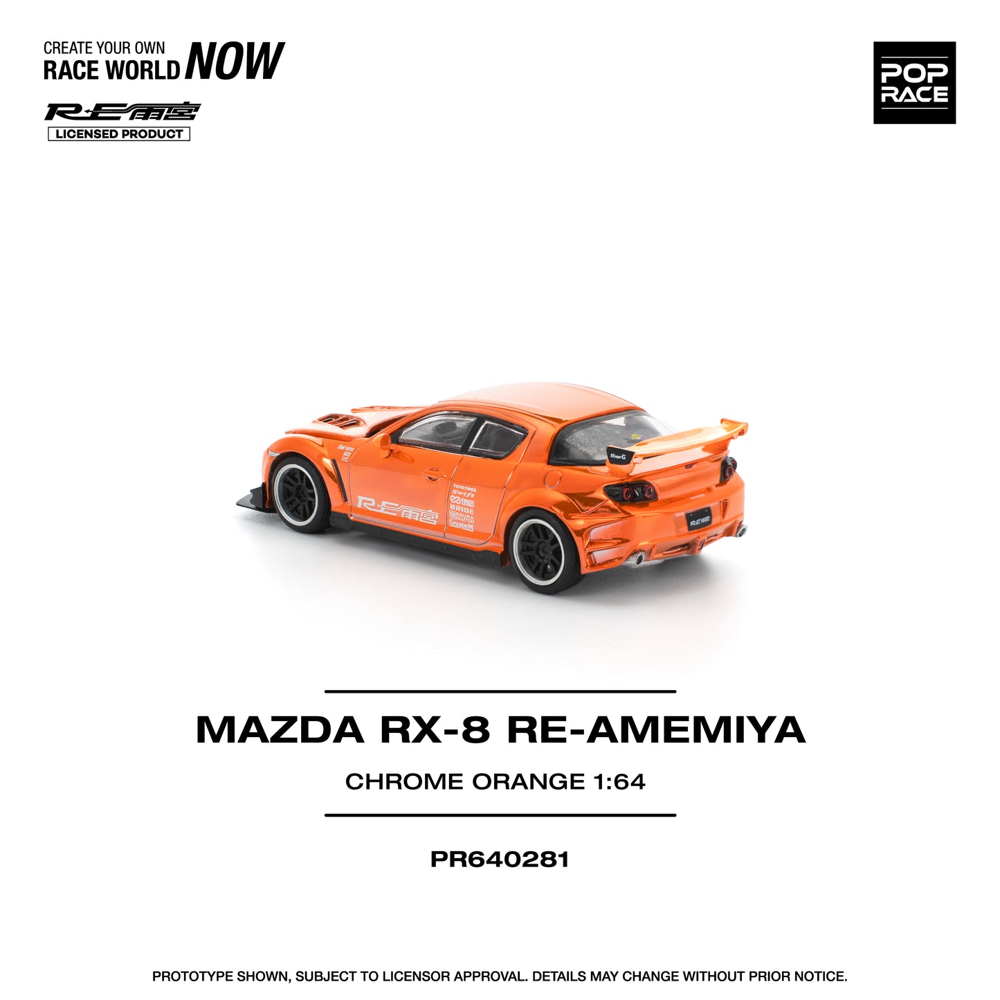 PREORDER POPRACE 1/64 MAZDA RX-8 RE-AMEMIYA CHROME ORANGE PR640281 (Approx. Release Date: Q4 2025 and subject to the manufacturer's final decision)