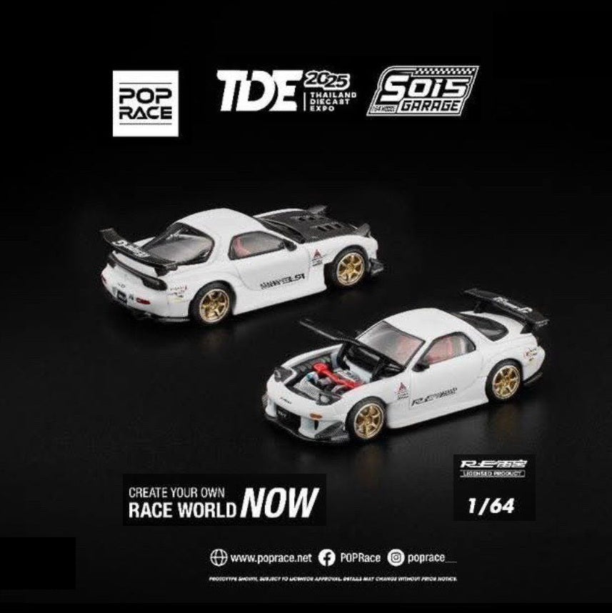 POPRACE 1/64 MAZDA RX7 RE-AMEMIYA White TDE 2025 Exclusive Event Model PR640282